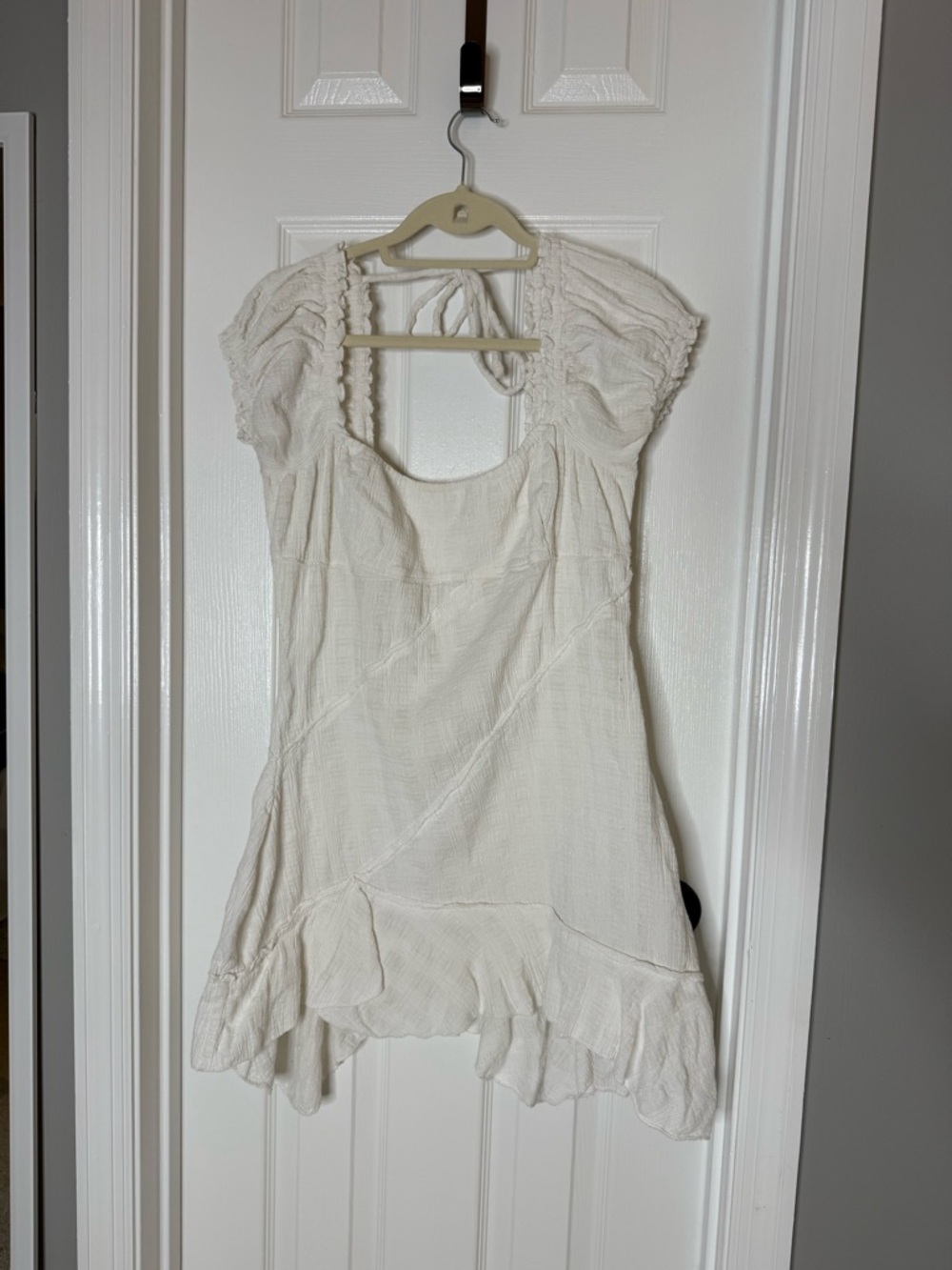 Free People Feeling Bonita Mini White Ruffled Scoop Neck Tunic Dress